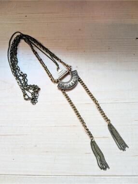 Boho Dark Gold Bronze Tassel Statement Necklace